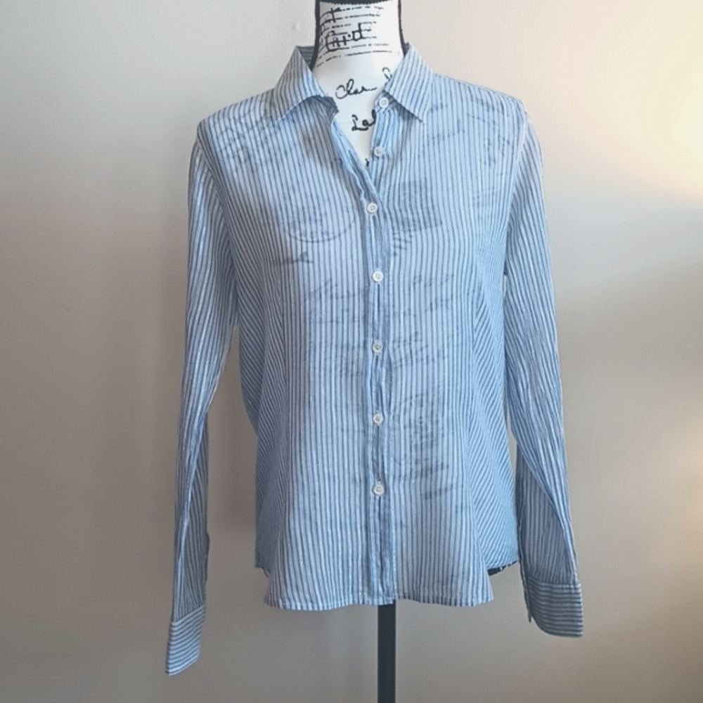 J Crew Long Sleeve Blue Blouse With Silver Thread